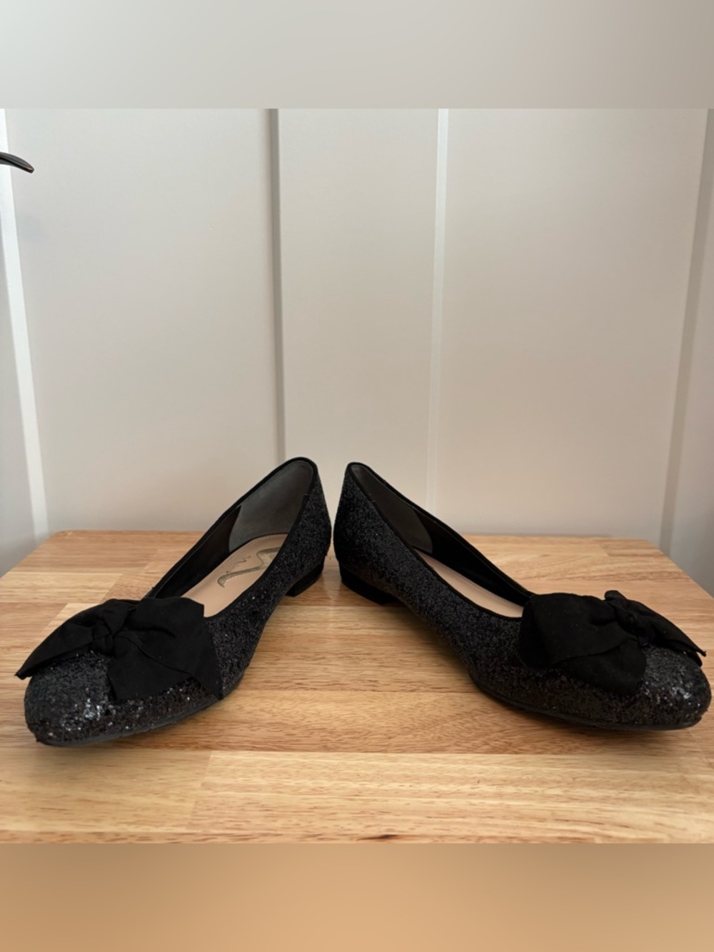 Nina Black Sparkly Bow Ballet Flats - Party/Formal Dress Shoes, ladies 10